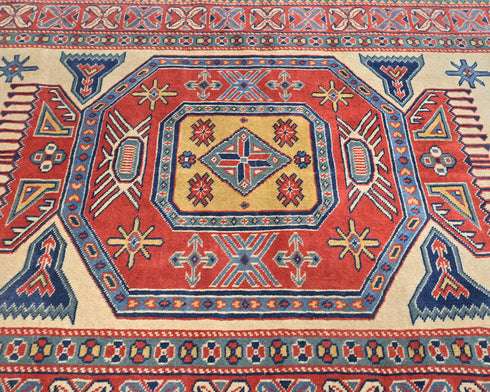 3x5 Ft Shirvan Beige Red Afghan Hand Knotted Geometric Wool Area Rug
